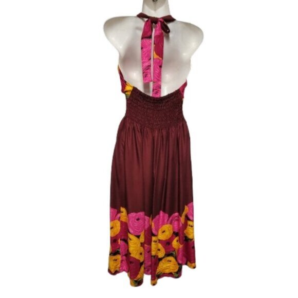 Halter Colorful Dress Summer Halter Dress in Pink Orange and Maroon Floral Print - Picture 2 of 15